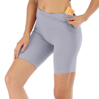 Women's 8-Inch Inseam High Waist Workout Yoga Shorts with Side Pockets - TK2100