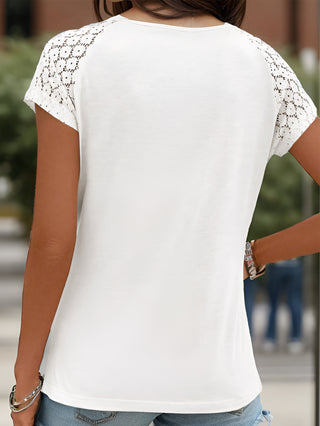 Contrast Lace Sleeve Keyhole Decor Top - LC25223649