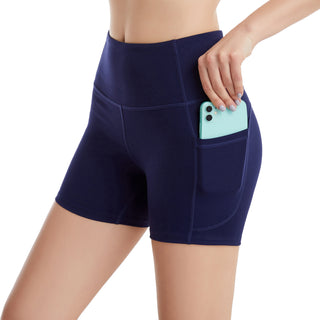 Women's 5-Inch Performance Yoga Shorts High Waist Tummy Control Fitness Running Workout Shorts with Deep Pockets - TK2101