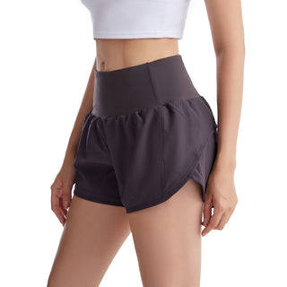 Women's High Waisted Athletic Running Shorts with Zipper Pockets and Mesh Liner - TK2103