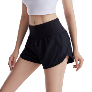 Women's High Waisted Athletic Running Shorts with Zipper Pockets and Mesh Liner - TK2103