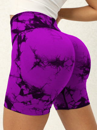 Women's Seamless Tie Dye Print High Waist Sports Short Leggings, Compression Shorts, Sports Casual Skinny Shorts for Yoga Gym Running Work Out, Women Sport Clothing for Summer